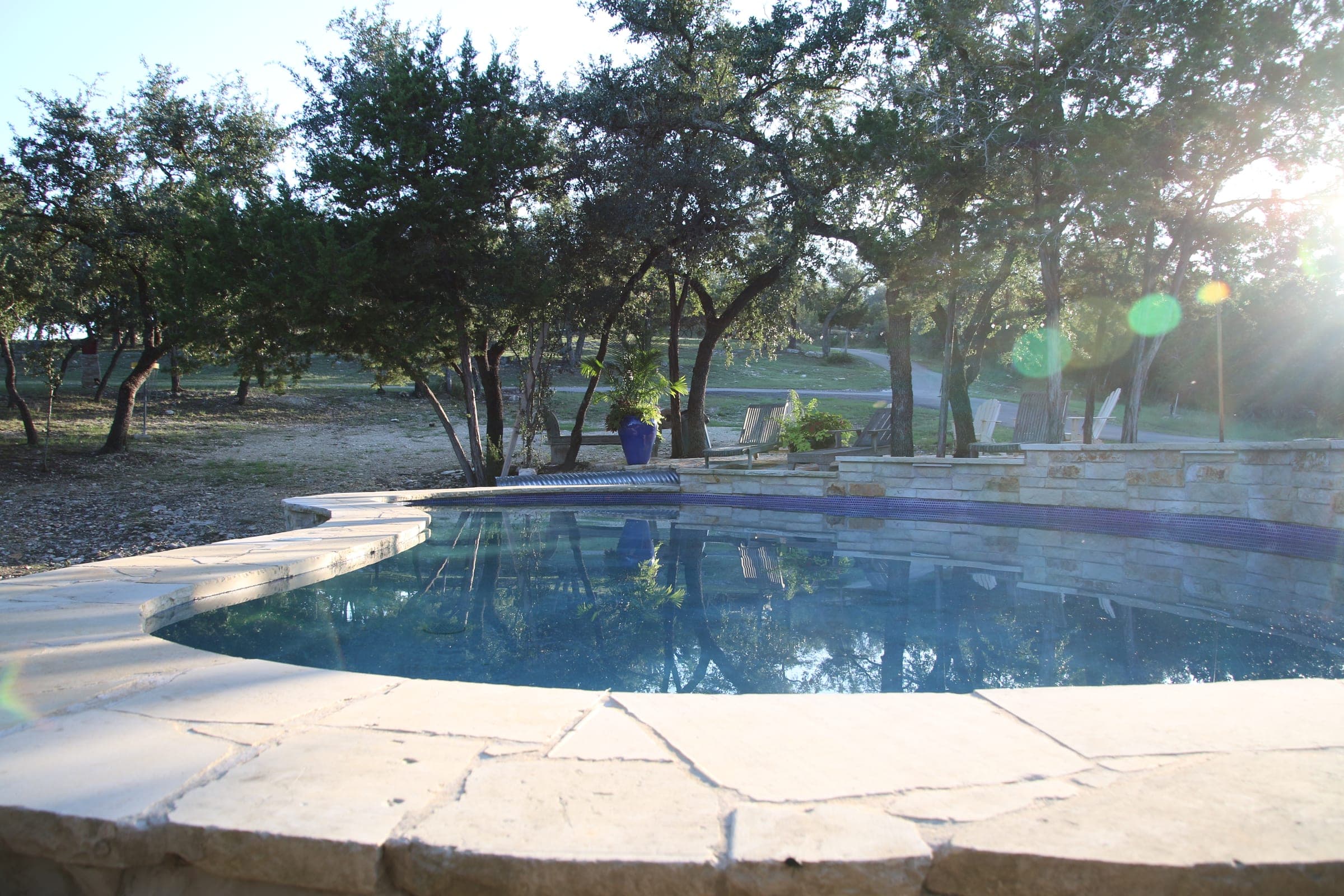 Stone fountain and pool feature on the grounds